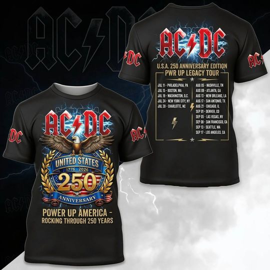 Discover AD DC 2026 Mucic Tour 3D Shirt, Rock Band 4th of July Shirt