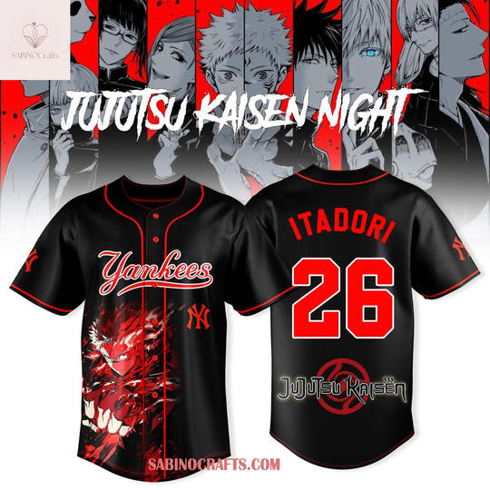 Discover New York Yankees Jujutsu Satoru x Itadori 2026 Night Black Baseball Jersey