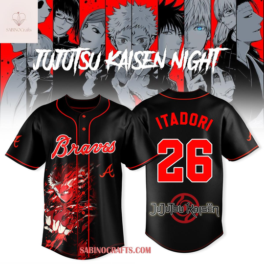 Discover Atlanta Braves Jujutsu Satoru x Itadori 2026 Night Black Baseball Jersey