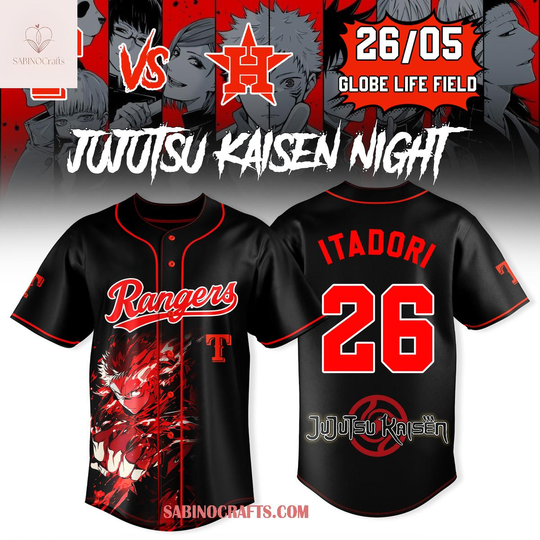 Texas Rangers Jujutsu Satoru x Itadori 2026 Night Black Baseball Jersey