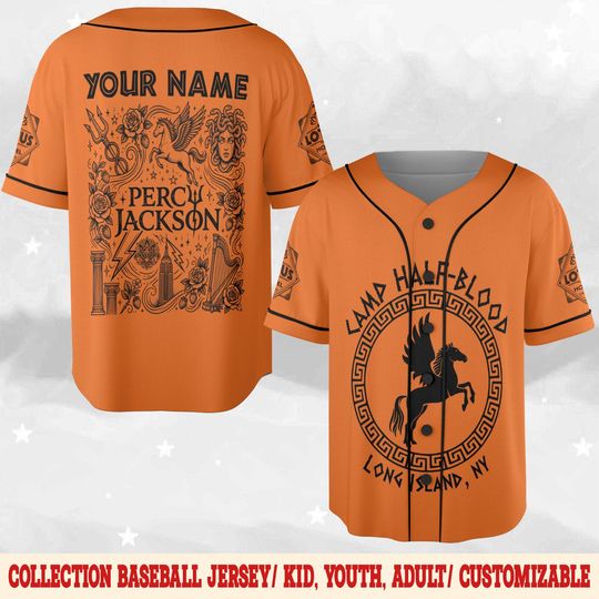 Camp HalfBlood Baseball Jersey, Percy Jackson Camp HalfBlood Sports Tee, Custom Cabin, Name Greek Mythology Fan Apparel