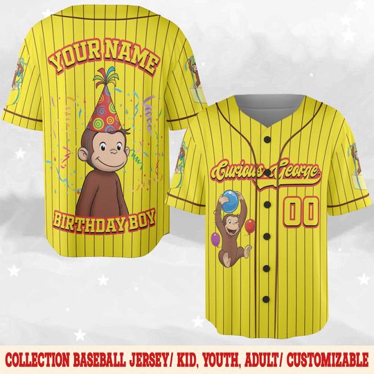 Curious George Birthday Baseball Jersey, Curious George Baseball Shirt, Curious George Birthday Jersey Shirt/Custom Baseball Jersey