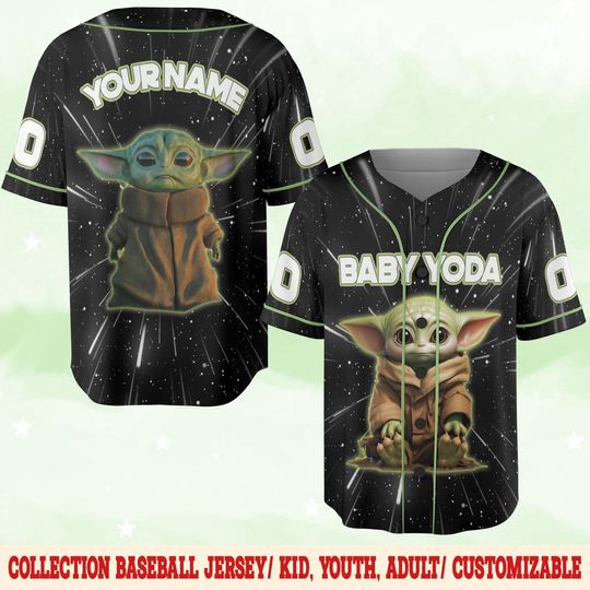 Discover Custom Grogu Baseball Jersey, Baby Green Alien Shirt, Star Galaxy Movie Fan Gift, Birthday Kids Shirt, Funny Matching Family Jersey