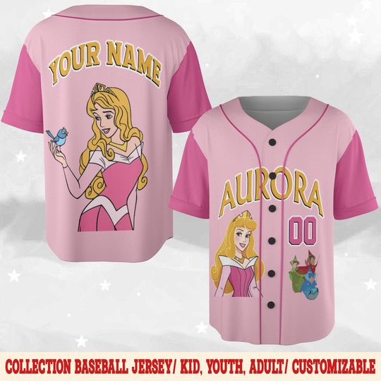 Personalized Disney Princess Aurora Baseball Jersey, Custom Name Baseball Jersey Kids, Youth, Adult, Disney Princess Matching Trip