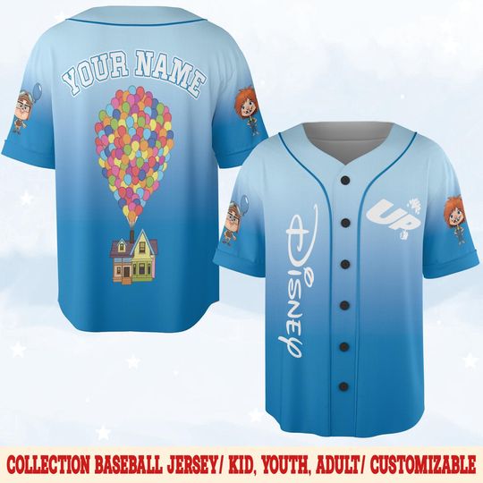 Personalized Disney UP Ellie And Carl Baseball Jersey, Ellie And Carl Jersey Team, Cartoon Jersey Shirt, Magic Kingdom Couple Shirt