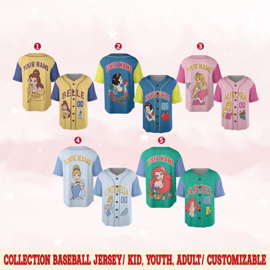 Discover Personalized Disney Princess Baseball Jersey, Custom Name Baseball Jersey Kids, Youth, Adult, Disney Princess Matching Girl Trip