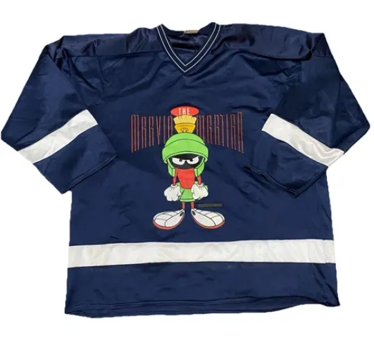 Vintage 90s Marvin the Martian Men's Blue Hockey Jersey Looney Tunes