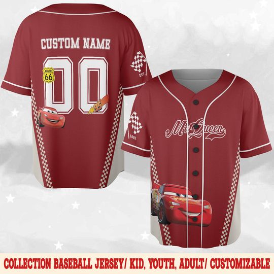Custom Disney Cars Lightning McQueen Baseball,Custom Cars Baseball Jersey Team,Personalized Disney Baseball Team Outfit, Cars Land Tee