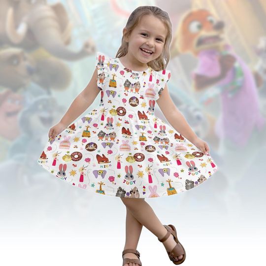 Discover Zootopia Flutter Sleeve Dress, Nick Judy Toddler Twirl Dress, Cute Zootopia Ruffle Dress, Girl Kids Dress, Disneyland Dress, Gift For Her