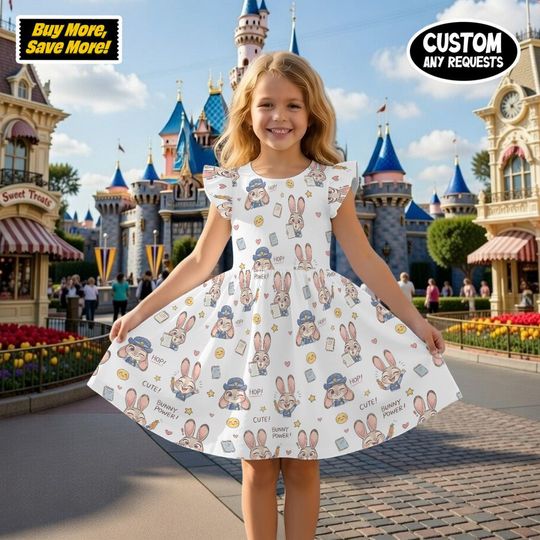 Judy Hopps Zootopia Girl Ruffle Dress, Officer Bunny Power Kids Outfit, Custom Zootopia Toddler Dress, Disney Bound Princess Birthday Gift