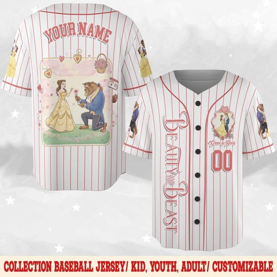 Discover Custom Beauty and the Beast Valentine Baseball Jersey, Disney Belle & the Beast Shirt,Disney Baseball Team Outfit,Gift for Disney Fans