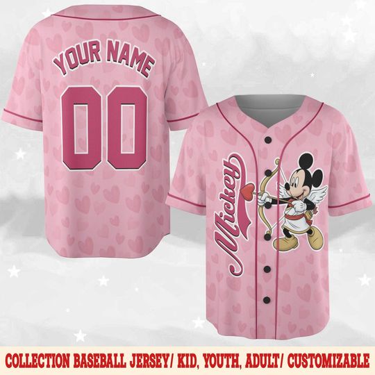 Discover Personalized Disney Valentine Baseball Jersey, Mickey and Friends Happy Valentine's Day, Disney Lovers Couple Valentine Matching