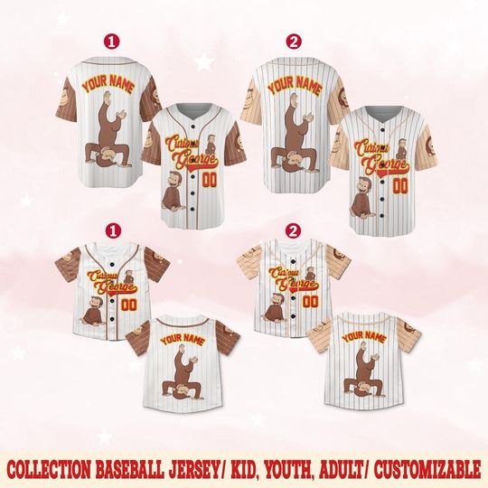 Personalized Curious George Baseball Jersey, Professor Wiseman Bill Charkie Shirt, Animal Lover Shirt, Custom Name Kids Show Shirt