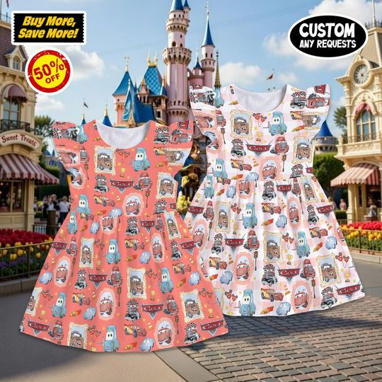Discover Coquette Bows Disney Cars Ruffle Dress, McQueen Mater Doc Hudson Sally Carrera Birthday Cars Family Outfit, Girl Summer Twirl Dress Gear