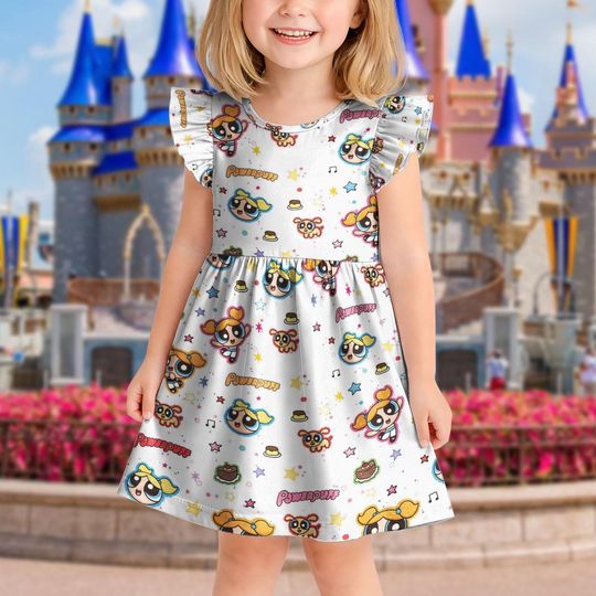 The Powerpuff Girls Ruffle Dress, Cartoon Sport Dress, Women Dress, Dress Skirt For Women, Sport Powerpuff Girls Dress