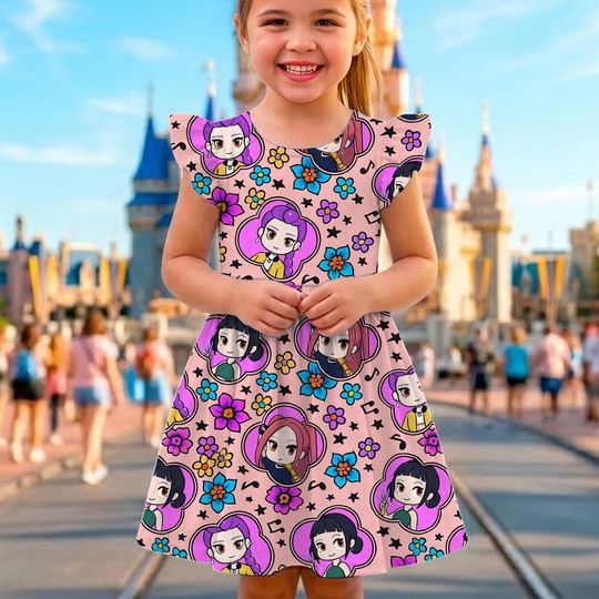 Discover Cute Chibi Zoey Rumi Mira Pink Ruffle Dress, Huntrx Costume Dress, Disneyland Vacation Trip 2026