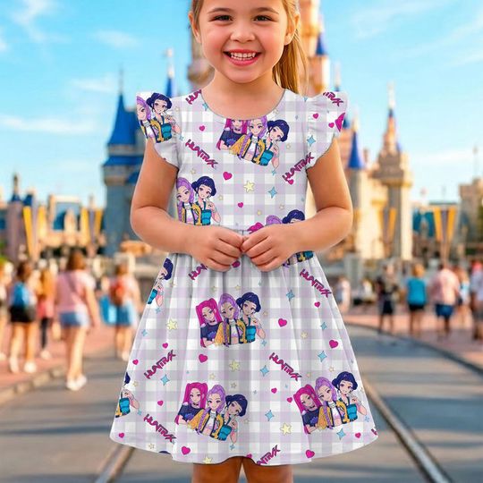 Huntrix Mira Zoey Rumi Gingham Ruffle Dress, Huntrx Costume Dress, Disneyland Vacation Trip 2026