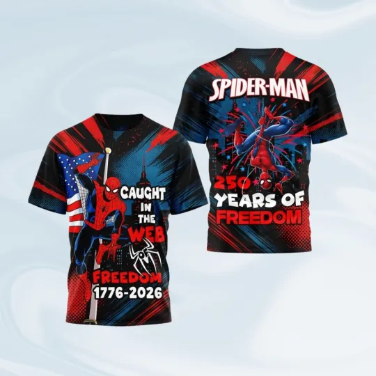 Spiderman 250 Years Caught In The Web Of Freedom Patriotic Graphic Shirt