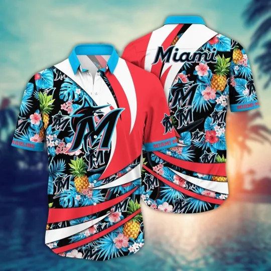 Discover Miami Baseball Team Marlinss Hawaiian Button Down Shirt Unisex Adults S-5XL