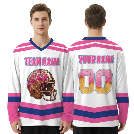 Discover Custom Name And Number Donut Helmet Game Day Birtday Gift Hockey Jersey
