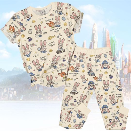 Discover Zootopia Tee & Pants PJs, Disney Matching Pajamas Set, Nick Judy T-Shirt Pyjama, Couple Sleepwear, Valentine Set Gift