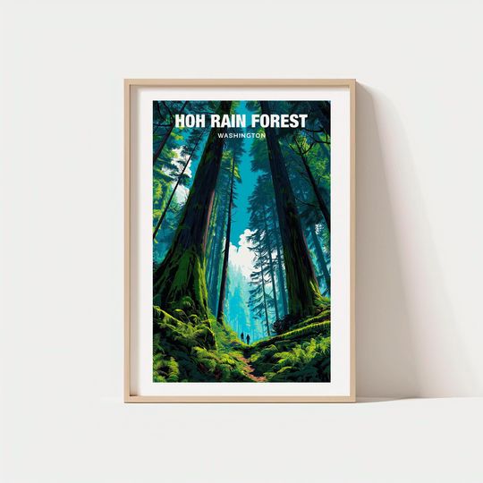 Hoh Rain Forest Travel Poster - Washington Temperate Rainforest Landscape Art Print