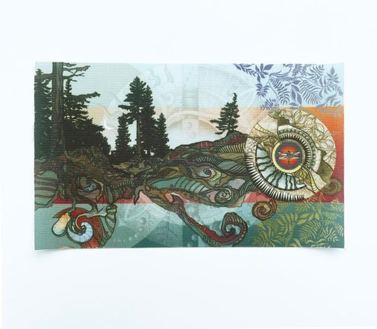 Fabric Patch: forest landscape, recycled polyester, iron & sew on applique fabric panel, machine washeable, shipping included