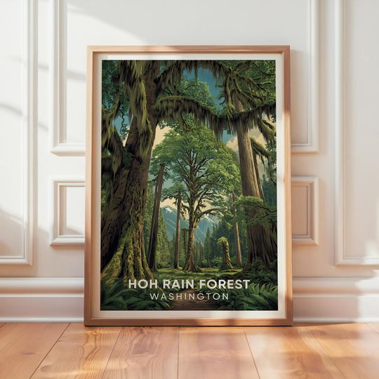 Hoh Rain Forest Vintage Poster, Washington Travel Print, Retro WPA Art