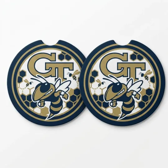 Georgia Tech Yellow Jackets Car Coasters Absorbent Cup Holder Mats GT Buzz