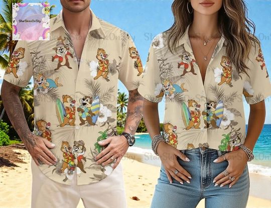 Discover Chip And Dale Hawaiian Shirt, Disney Tropical Button Up Summer Shirt Perfect For Fun Disney Trip Adventures