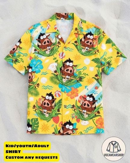 Timon Pumbaa Hawaiian Shirt, Hakuna Matata Tropical Button Up, Lion King Summer Outfit