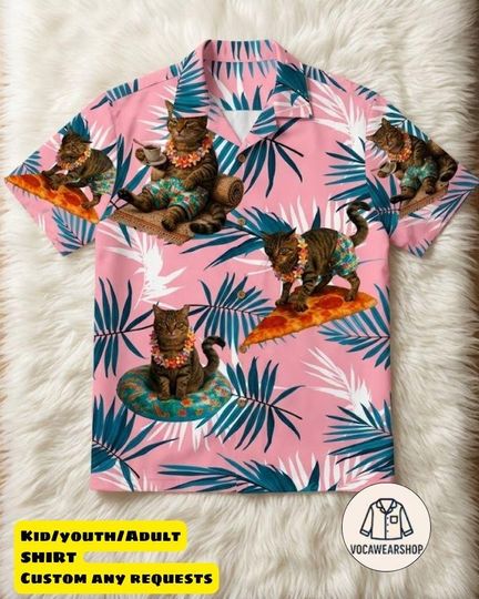 Funny Cat Hawaiian Shirt, Cat Aloha Shirt Funny Graphic Tee Silly Cat Dad Gift, Funny Cat Meme T-Shirt Vintage Beach Party