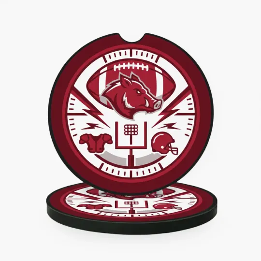 Discover Razorback Football Car Coaster - Soft Washable Auto Cup Holder