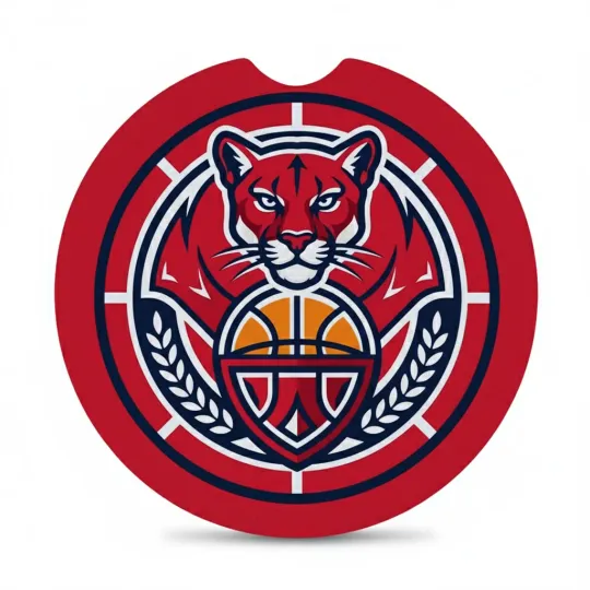 Discover Red Basketball Cougars Car Coaster - Soft  Houston Auto Cup Holder Insert