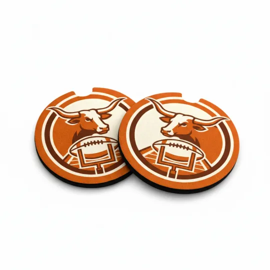 Discover Texas Longhorn Steer Car Coasters - Soft Burnt Orange Football Theme
