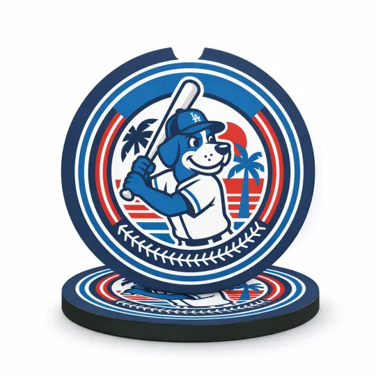 Discover LA Baseball Dog Car Coasters - Cup Holder Inserts with Finger Notch