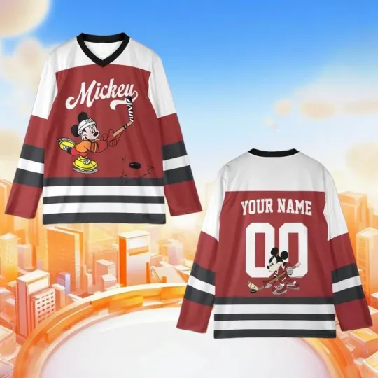 Discover Personalized Mickey Play Ice Hockey Jersey for Men