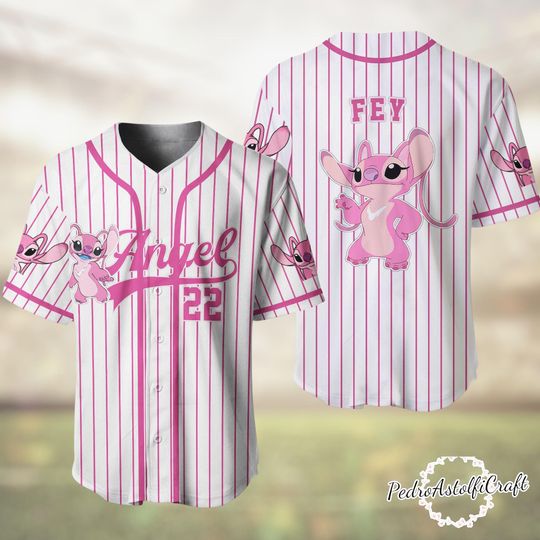 Personalized Disney Angel Pink Baseball Jersey, Stitch Shirt, Cute Pink Disney Jersey