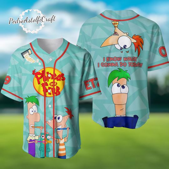 Phineas and Ferb Baseball Jersey Cartoon Disney Team Jersey Funny Gift