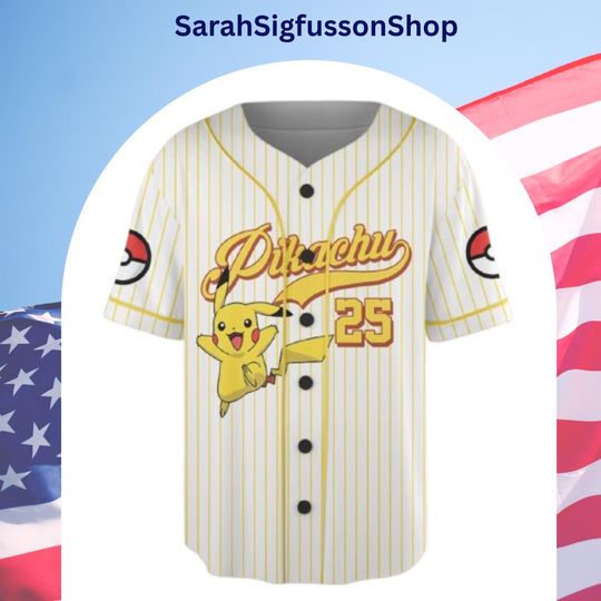 Discover Vintage Anime Baseball Print Jersey, Yellow Striped Cartoon Baseball Shirt