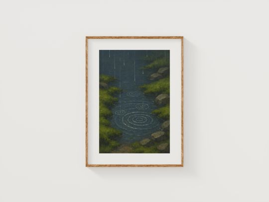 Raindrop Ripples Art Print: Moody Forest Scene Poster