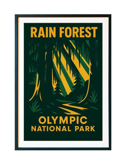 Discover Rain Forest Olympic National Park Poster | Matte Vertical Travel Art