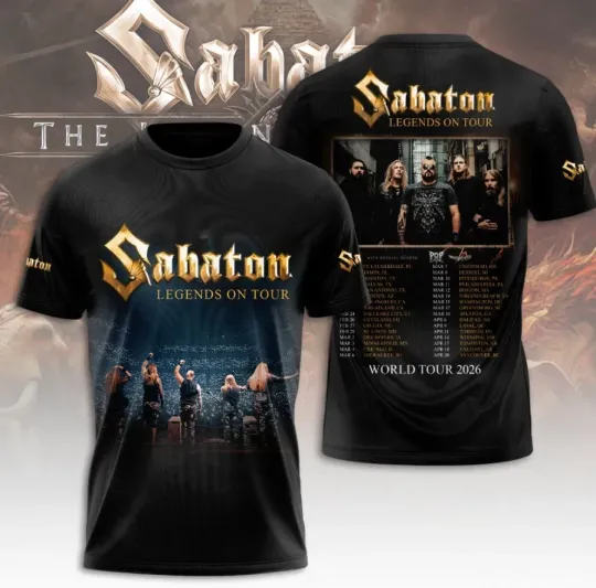 Discover Sabaton Band Legend On World Tour 2026 3D T-Shirt