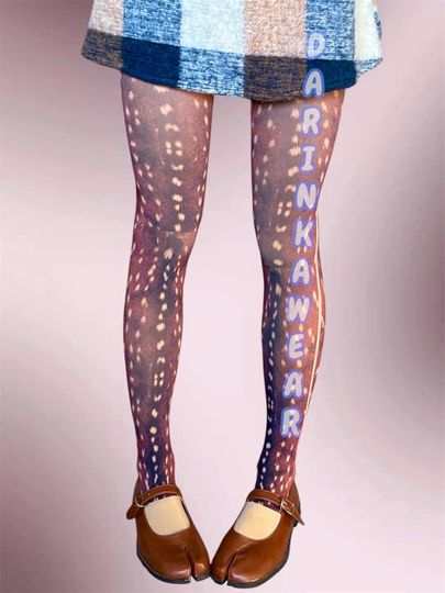 Deer Print Tights  Realistic Fawn Pattern Pantyhose, Cottagecore Animal Print Stockings, Nature Inspired Hosiery, Fall Aesthetic Gift