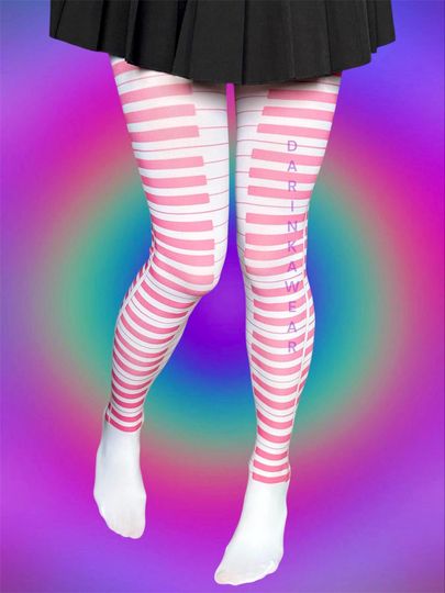 Discover Piano Tights | Pink Piano Key Tights | Y2K Aesthetic Pantyhose | Kawaii Stockings | Alt Fashion Tights | Music Lover Gift