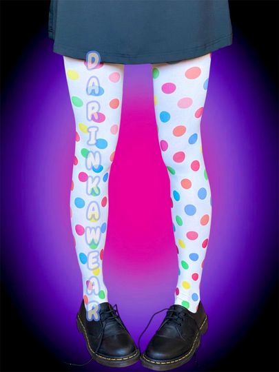 Discover Rainbow Polka Dot Tights  Clowncore Circus Aesthetic Stockings, Colorful White Y2K Pantyhose, Retro Kawaii Pop Art Legwear