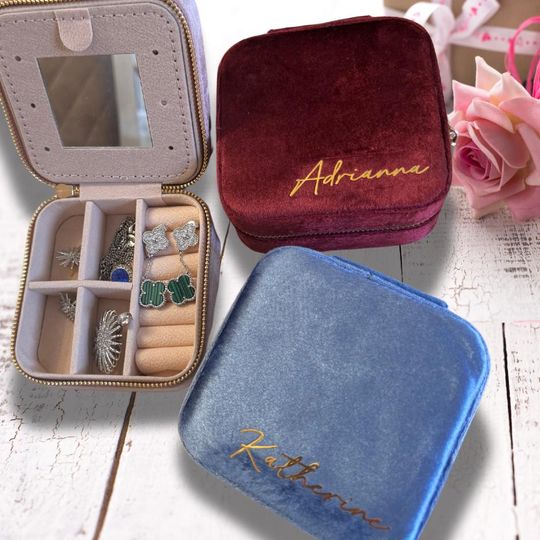 Personalized Maroon Velvet Jewelry Box: Italian Velvet Travel Case