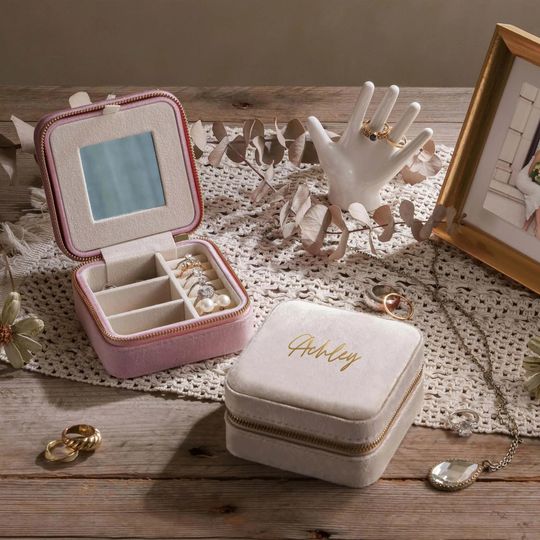 Custom Italian Velvet Jewelry Box,Personalized Gifts for Her, Valentine's Day Gift, Travel Jewelry Case,Best Friend Gifts
