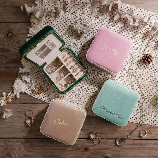 Personalized Velvet Jewelry Box, Italian Velvet Travel Organizer, Bride Gift