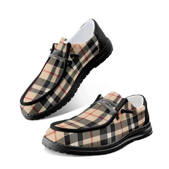 Tartan Plaid Canvas Loafers Shoes